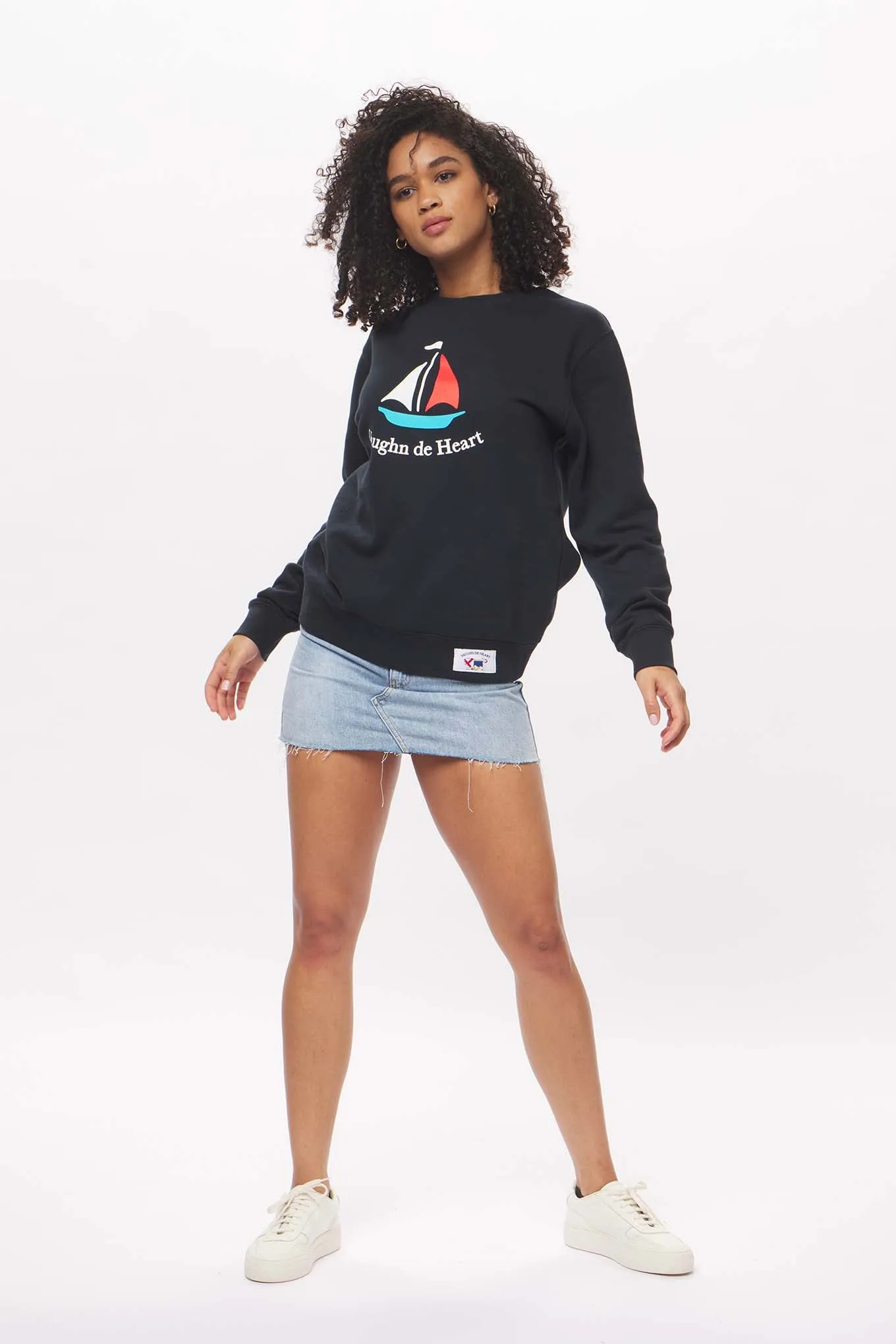 Women's - Voilier - Navy Blue Sailboat French Crew Neck Sweater