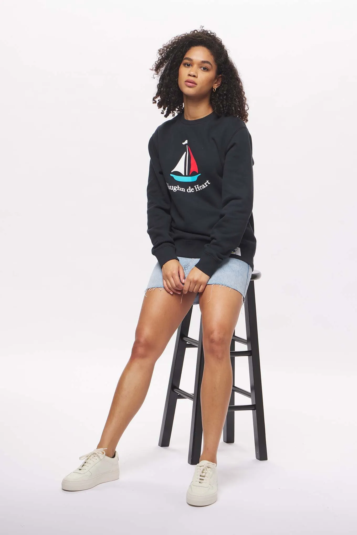 Women's - Voilier - Navy Blue Sailboat French Crew Neck Sweater