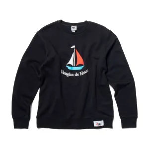 Women's - Voilier - Navy Blue Sailboat French Crew Neck Sweater