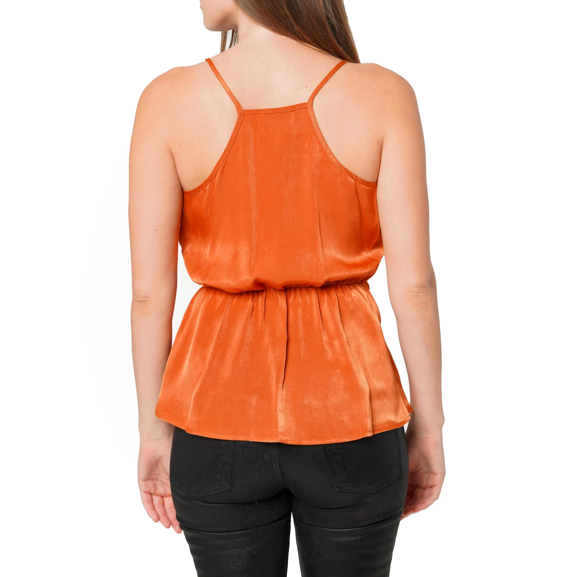 Women's Wrap Front Washed Satin Camisole In Pumpkin
