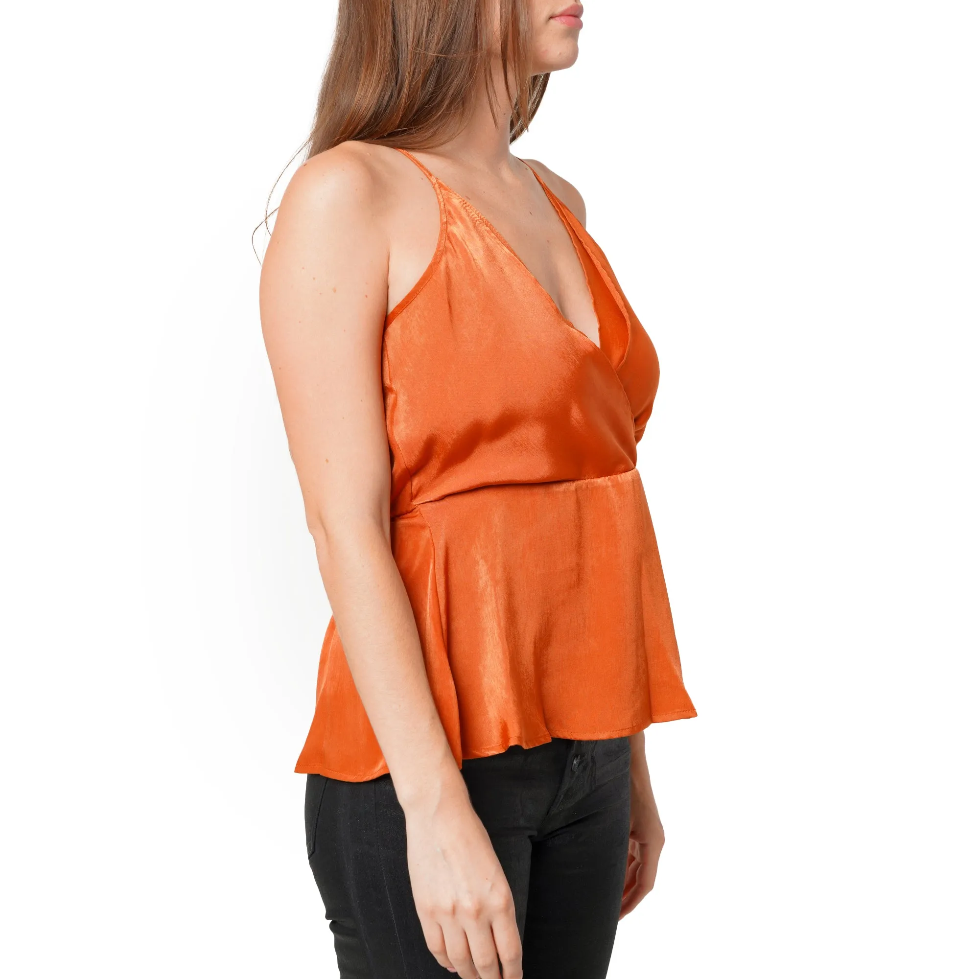 Women's Wrap Front Washed Satin Camisole In Pumpkin