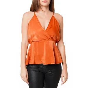 Women's Wrap Front Washed Satin Camisole In Pumpkin