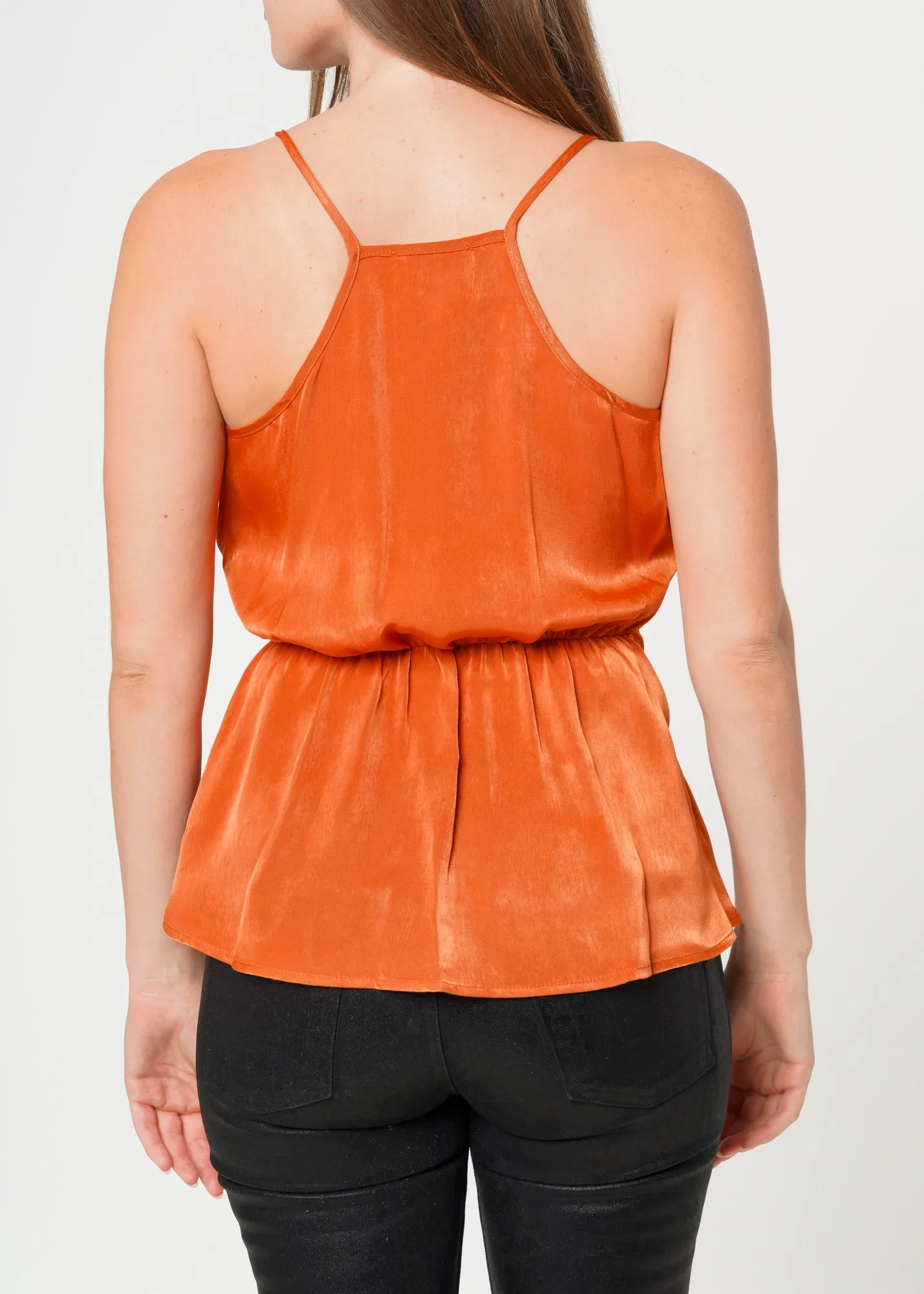 Women's Wrap Front Washed Satin Camisole In Pumpkin