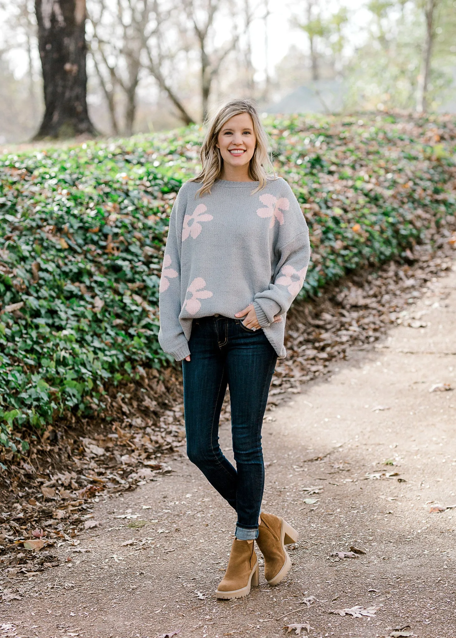 X Grey Heather Daisy Sweater