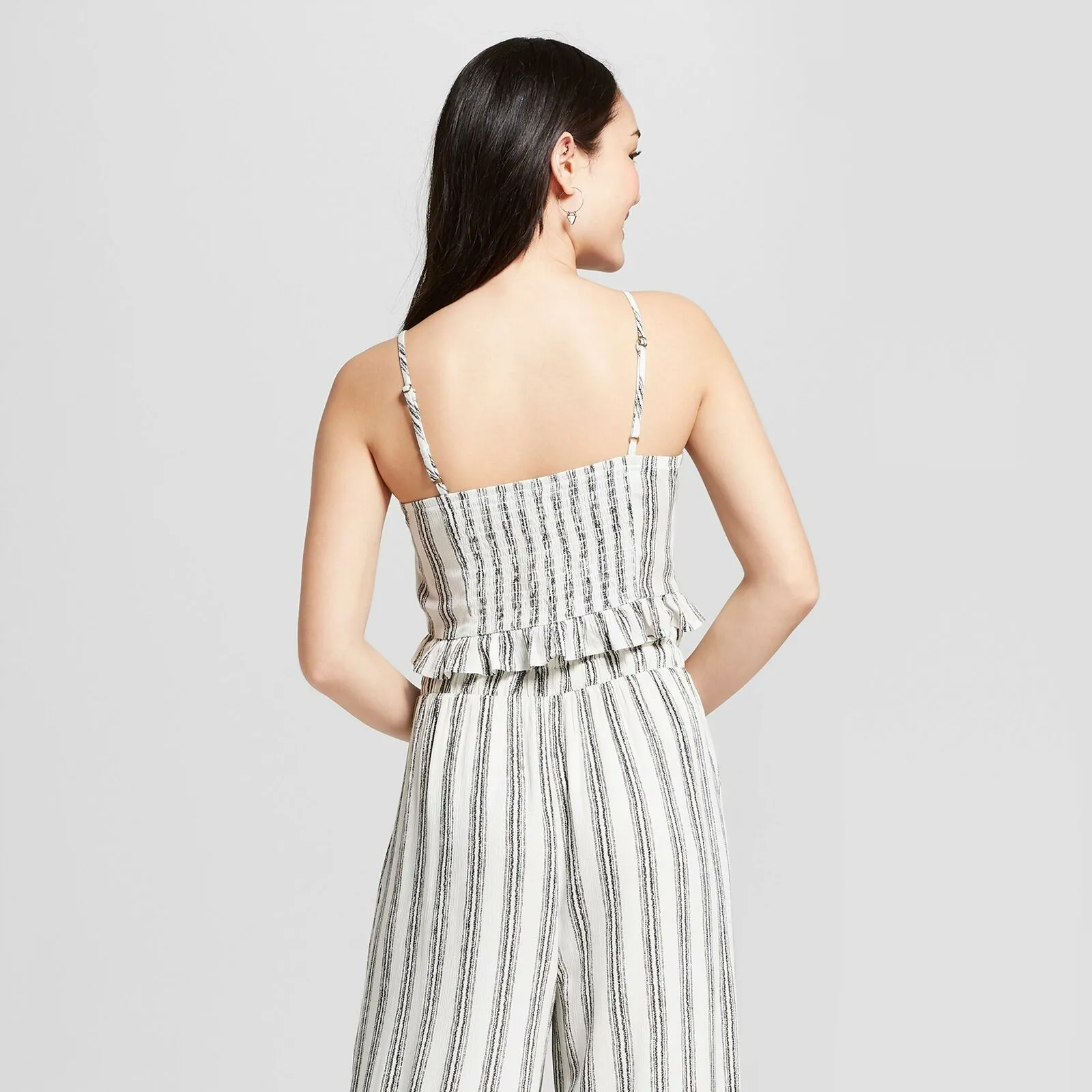 Xhilaration Women's Striped Strappy Lace Up Crop Tank Top