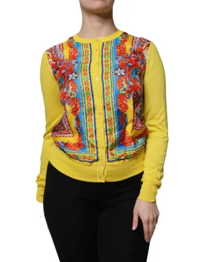 Yellow Floral Long Sleeves Cardigan Sweater