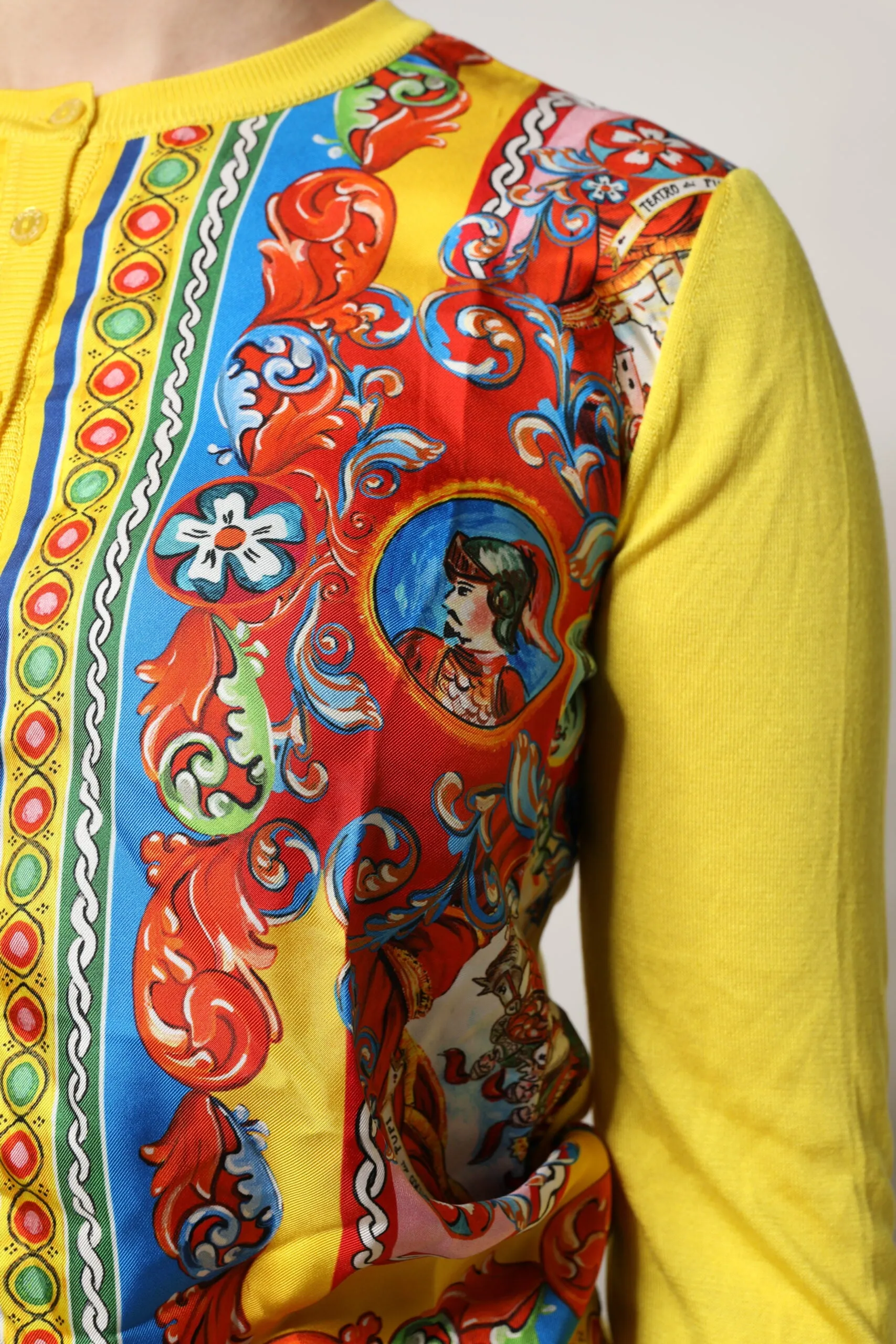 Yellow Floral Long Sleeves Cardigan Sweater