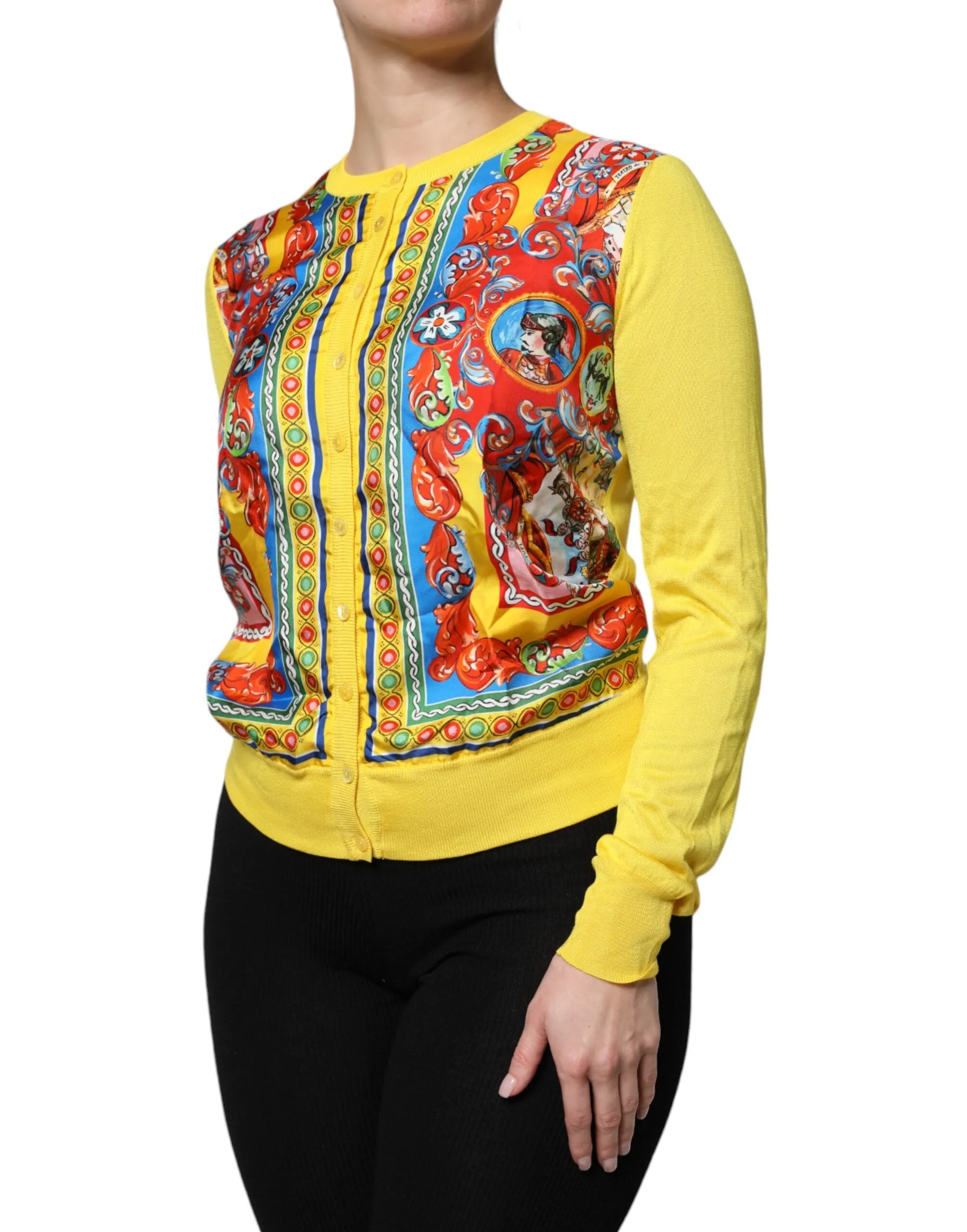 Yellow Floral Long Sleeves Cardigan Sweater