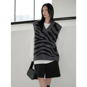 Zebra Patterned Knit Sweater Vest