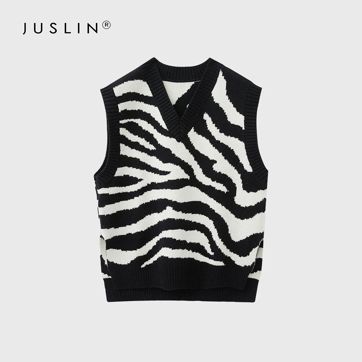 Zebra Patterned Knit Sweater Vest