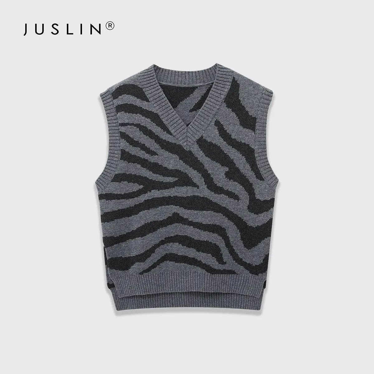 Zebra Patterned Knit Sweater Vest