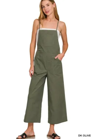 Zenana Woven Spaghetti Strap Overalls